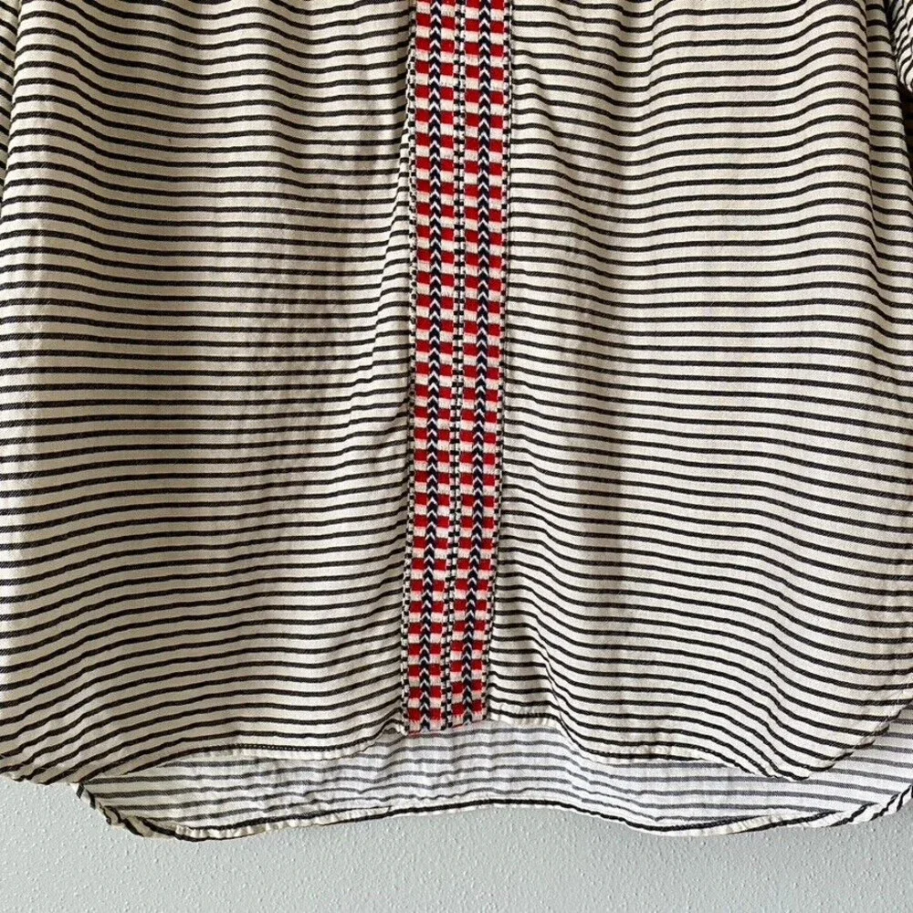 J.Crew Women's Embroidered Boho Black Ivory Striped Loose Fit Blouse - Size 0